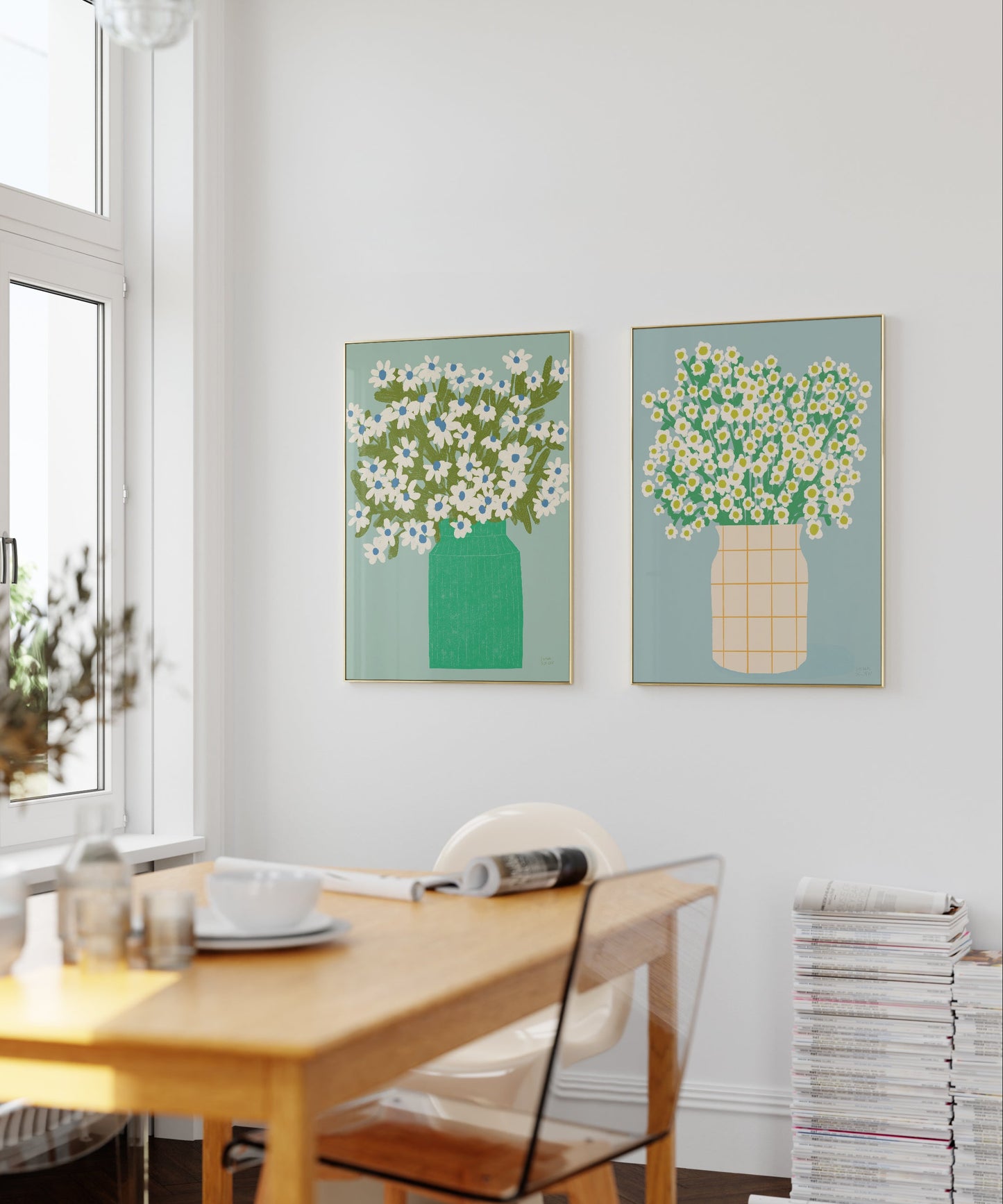 Set of 2 Prints - Green Vase + Chamomile