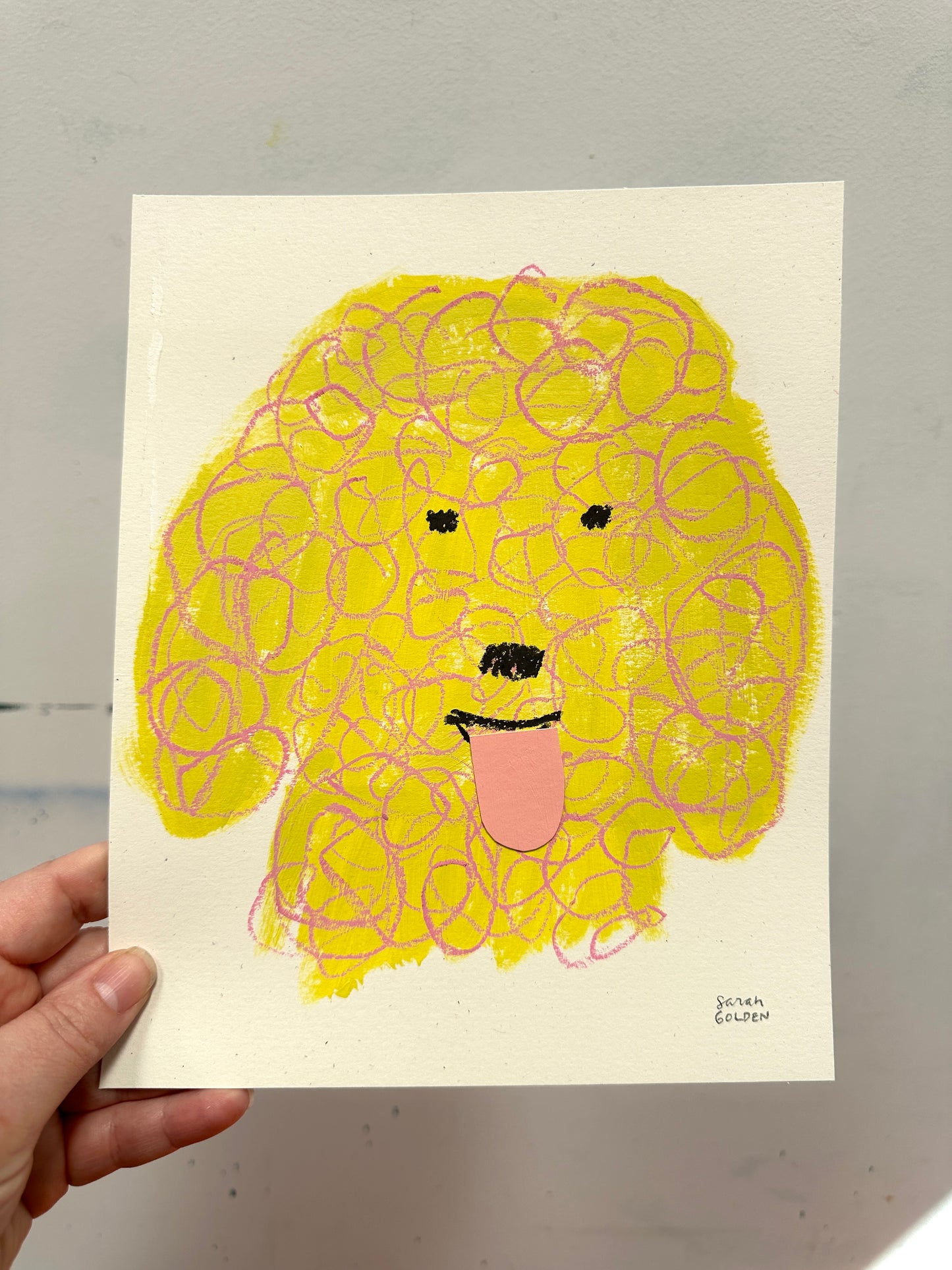 original poodle painting, orange and pink poodle art, 8x10 painting on paper