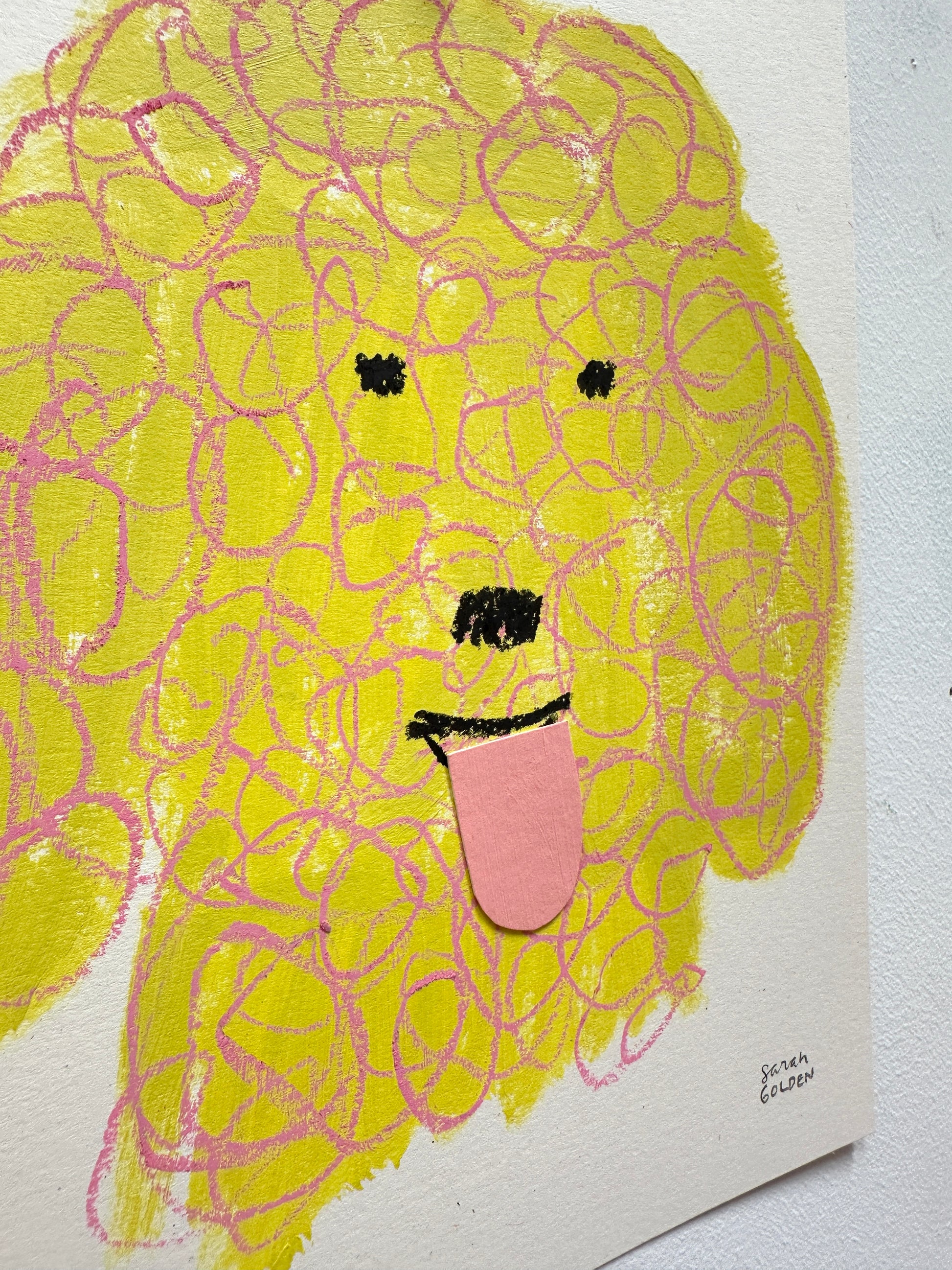 original poodle painting, orange and pink poodle art, 8x10 painting on paper