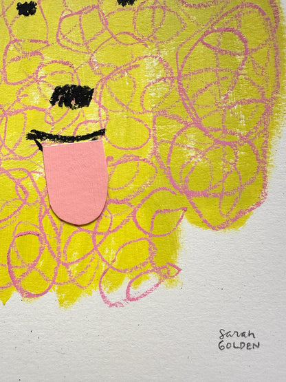original poodle painting, orange and pink poodle art, 8x10 painting on paper