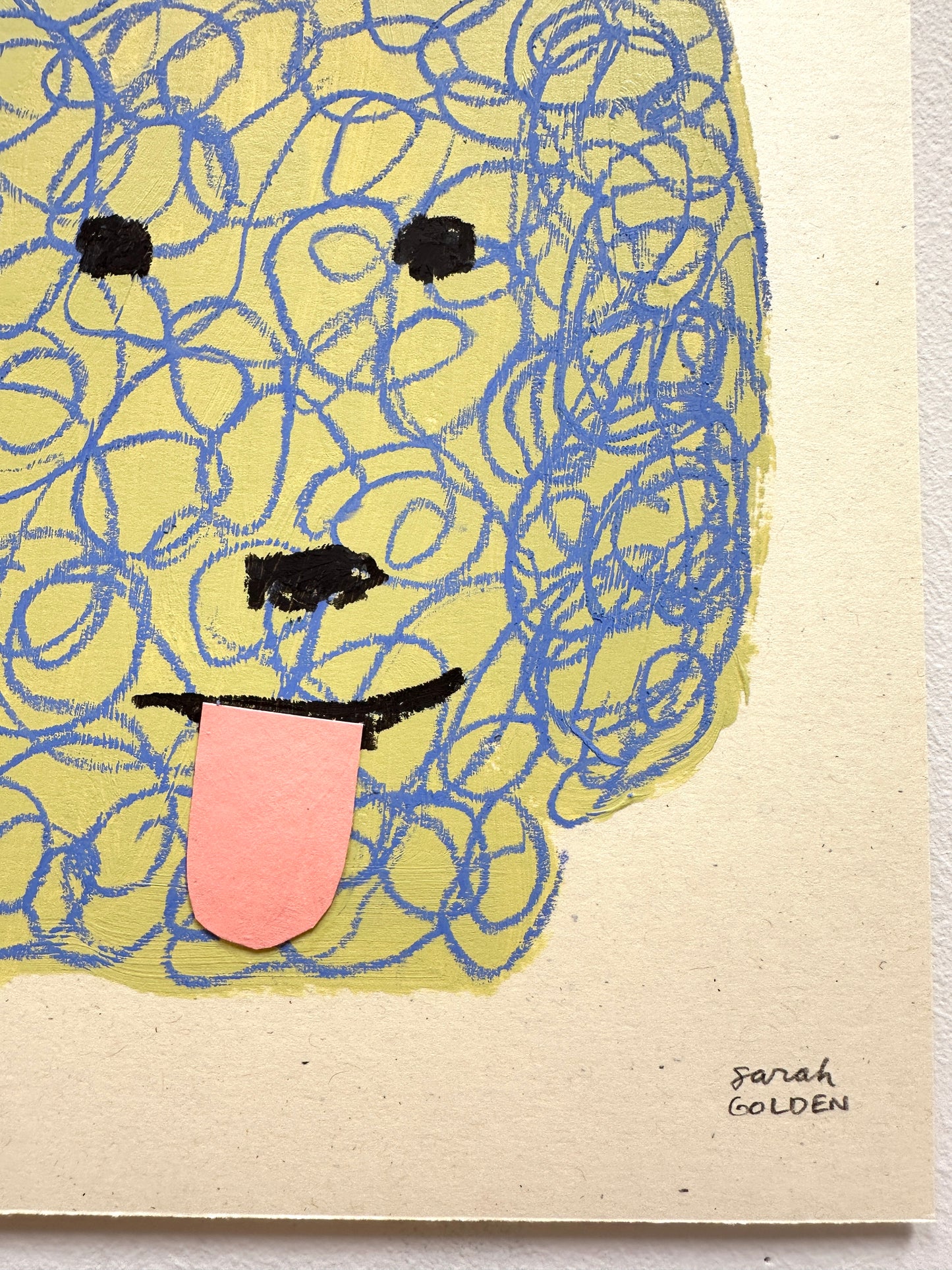 original poodle painting, yellow and blue poodle art, 8x10 painting on paper