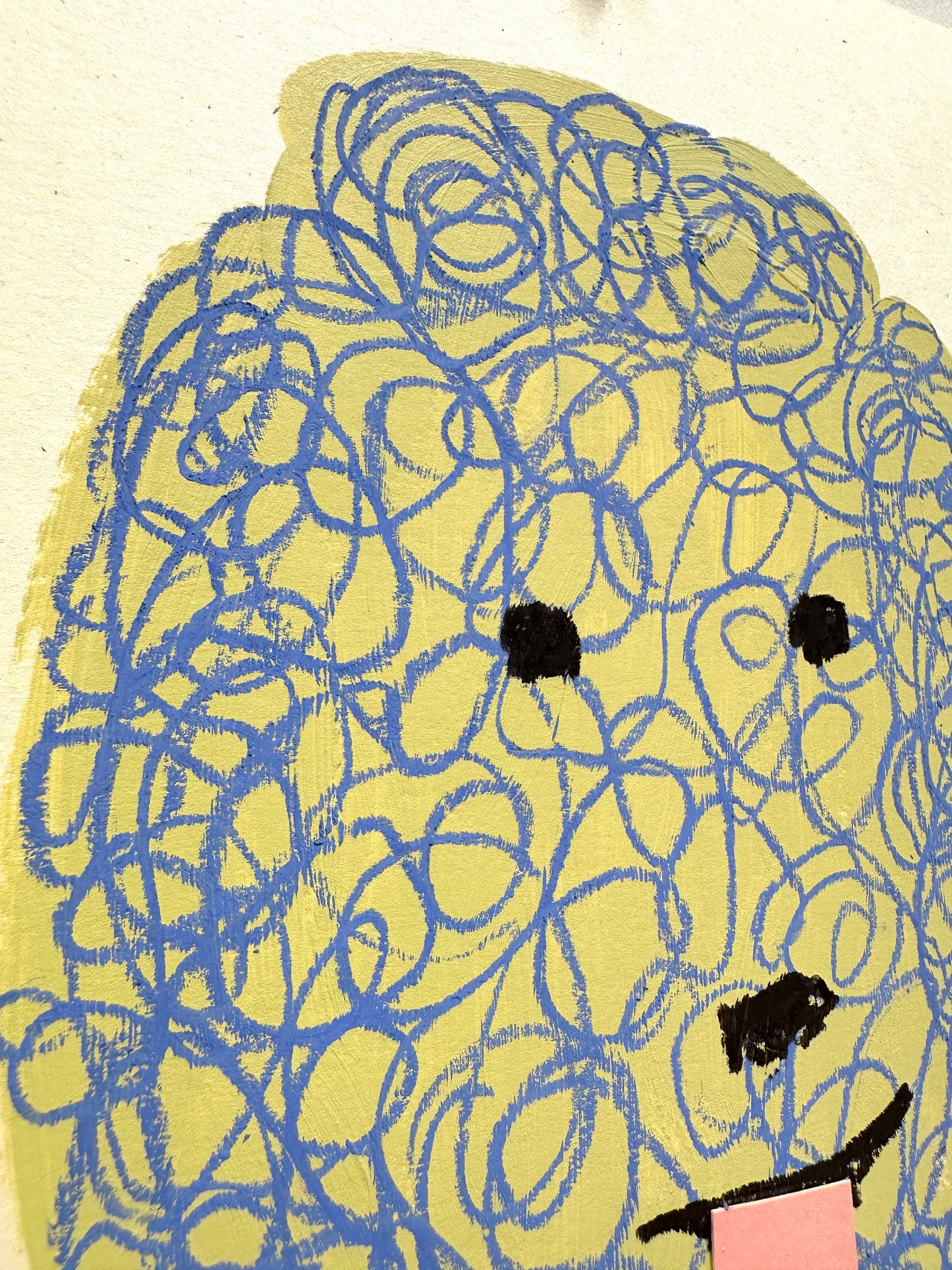 original poodle painting, yellow and blue poodle art, 8x10 painting on paper