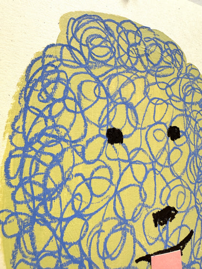 original poodle painting, yellow and blue poodle art, 8x10 painting on paper