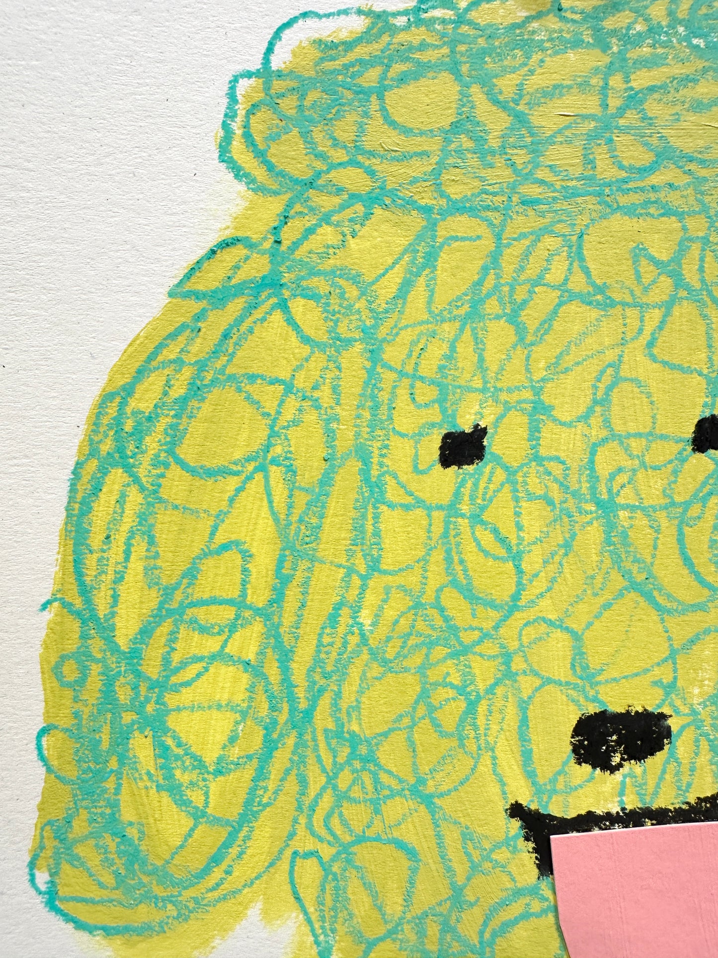 original poodle painting, yellow and green poodle art, 8x10 painting on ochre paper