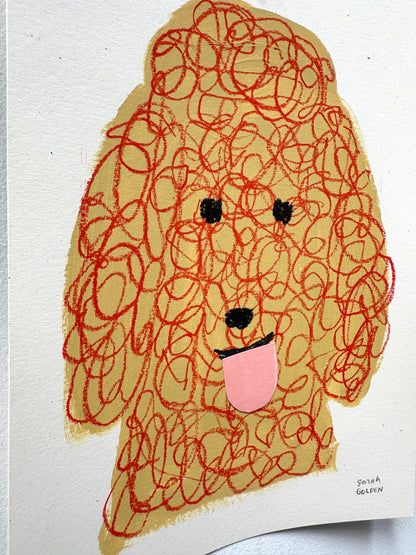 original poodle painting, tan and red poodle art, 9x12 painting on french paper