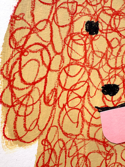 original poodle painting, tan and red poodle art, 9x12 painting on french paper