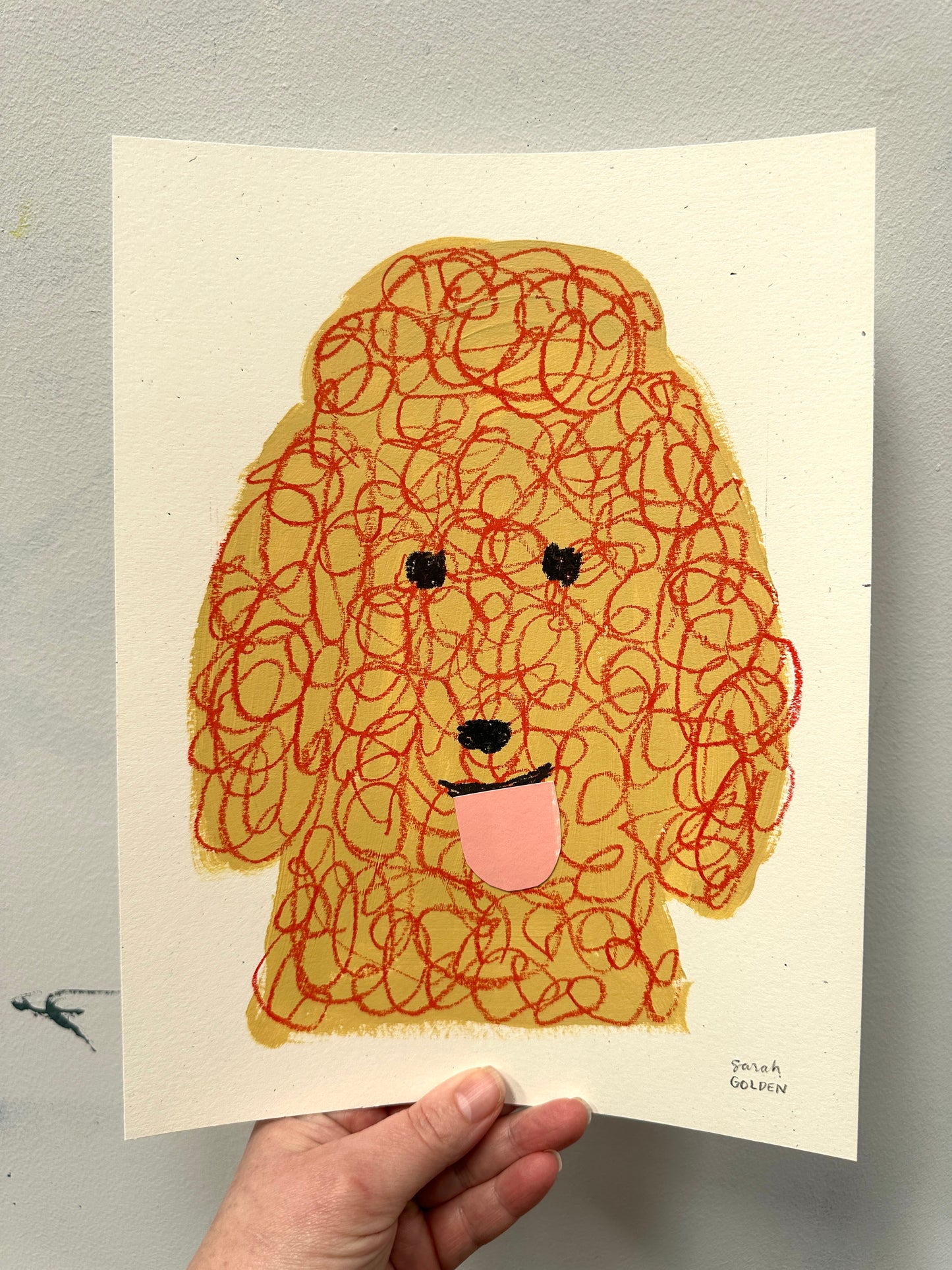original poodle painting, tan and red poodle art, 9x12 painting on french paper