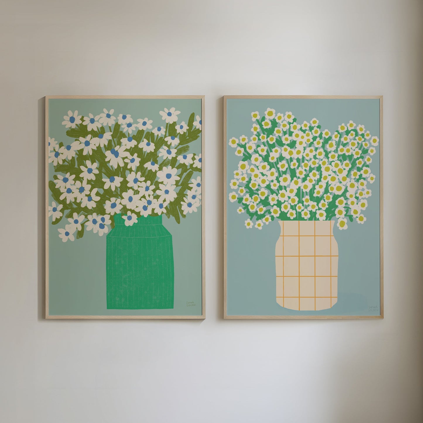 Set of 2 Prints - Green Vase + Chamomile