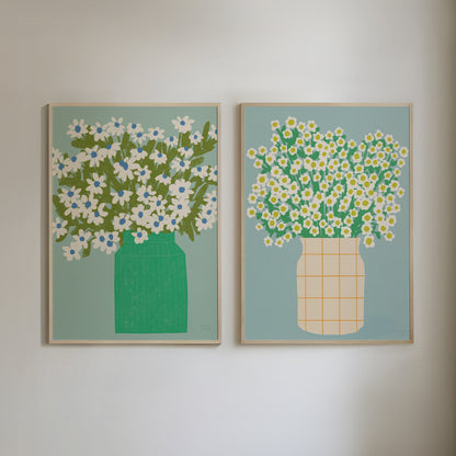 Set of 2 Prints - Green Vase + Chamomile