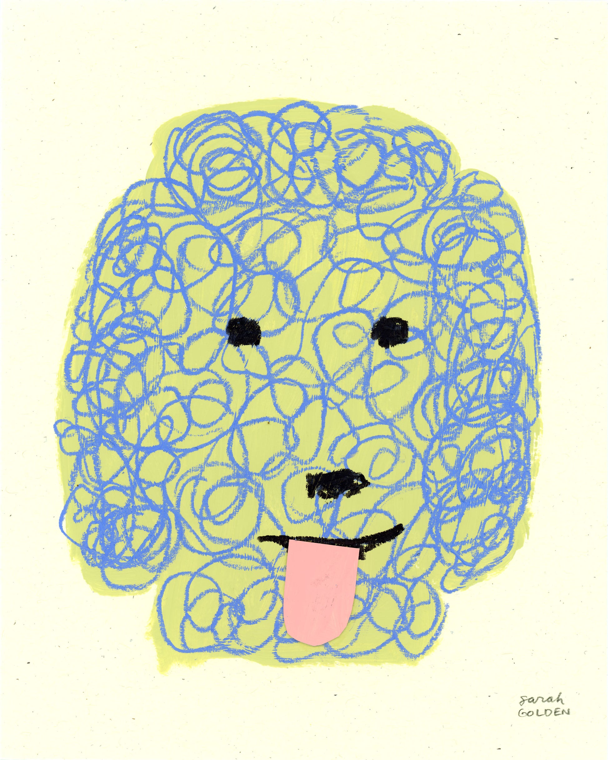 original poodle painting, yellow and blue poodle art, 8x10 painting on paper