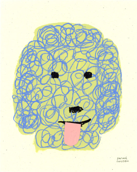 original poodle painting, yellow and blue poodle art, 8x10 painting on paper
