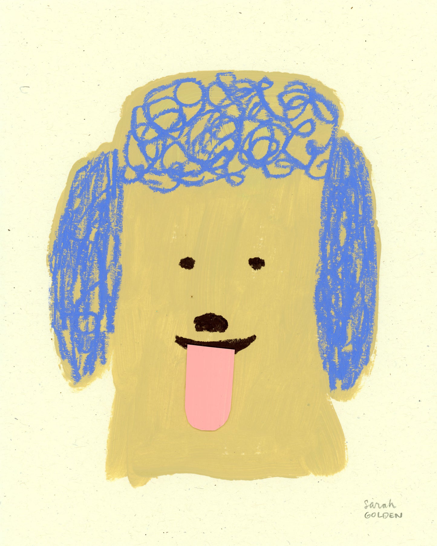 original poodle painting, tan and blue poodle art, 8x10 painting on ochre paper