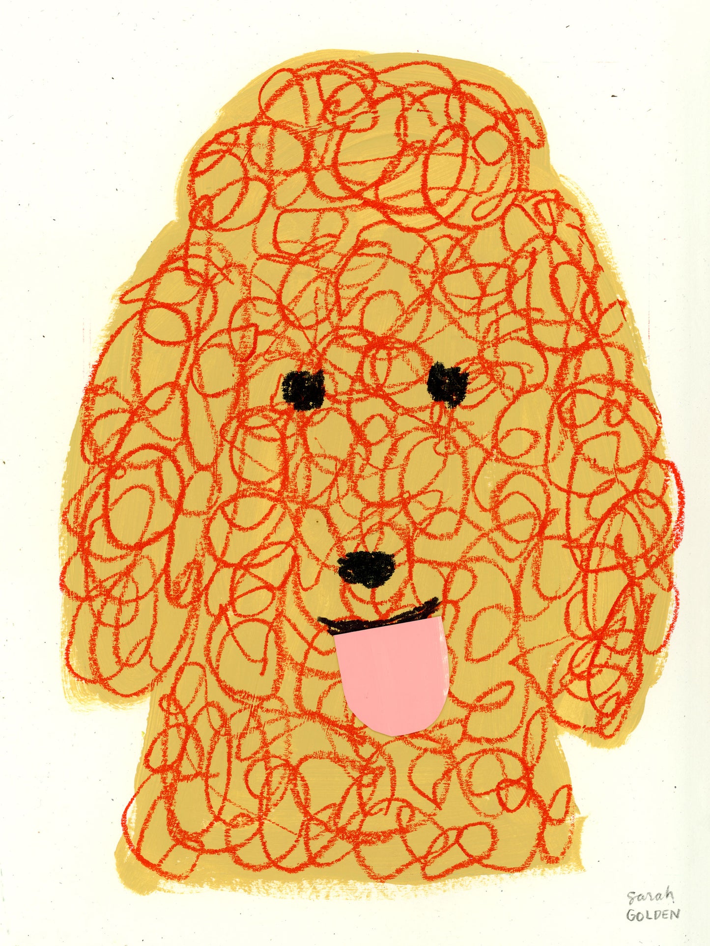 original poodle painting, tan and red poodle art, 9x12 painting on french paper