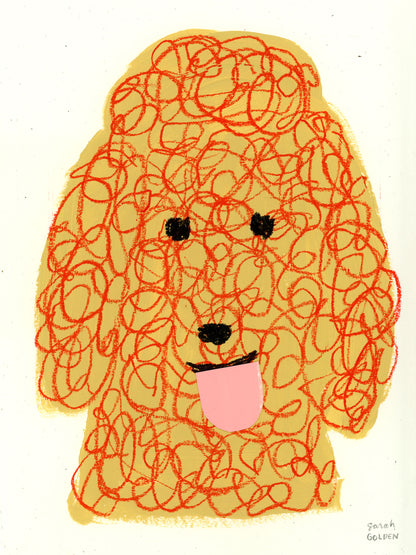 original poodle painting, tan and red poodle art, 9x12 painting on french paper